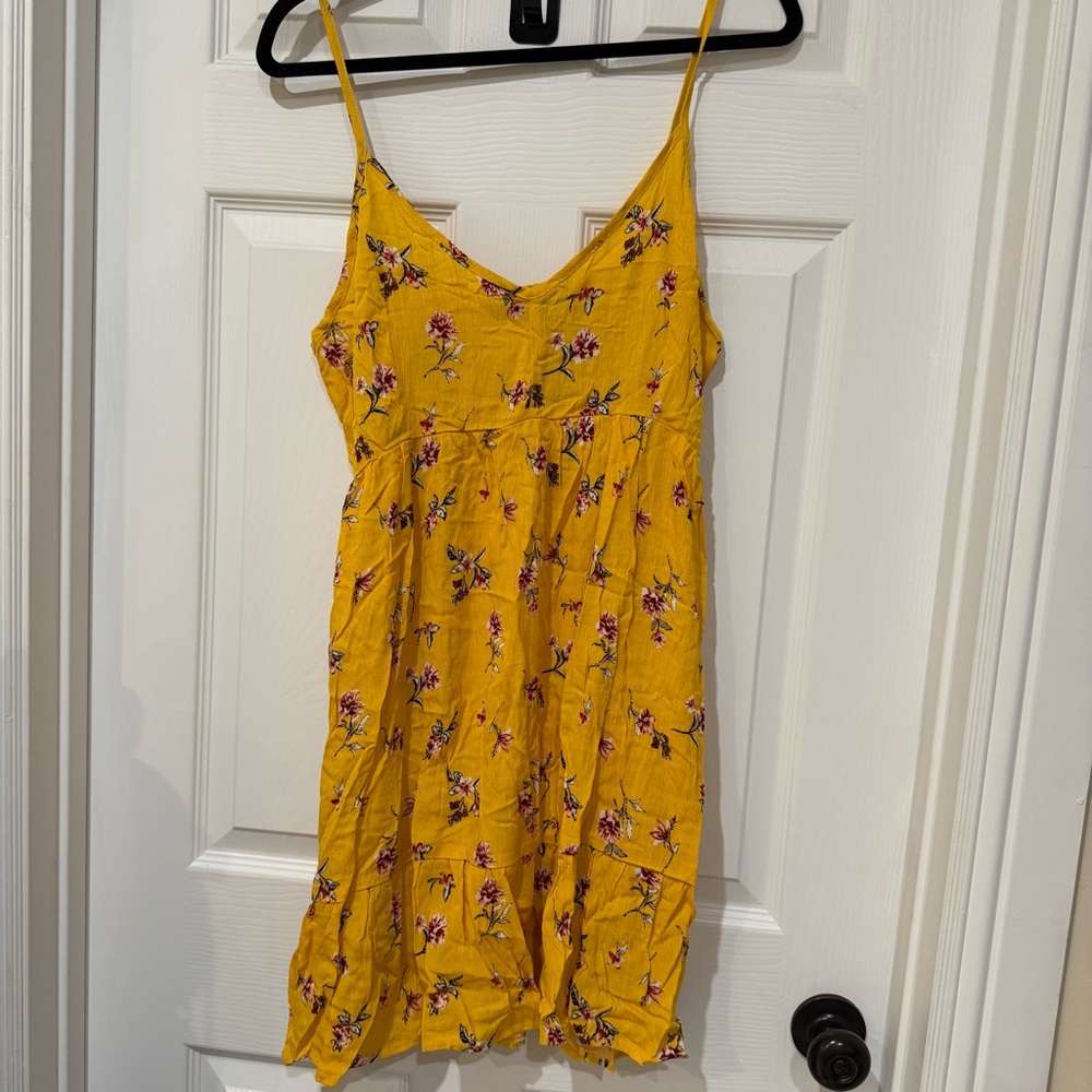 Belle Tweed Yellow Floral Print Spaghetti Strap Summer Dress NWT